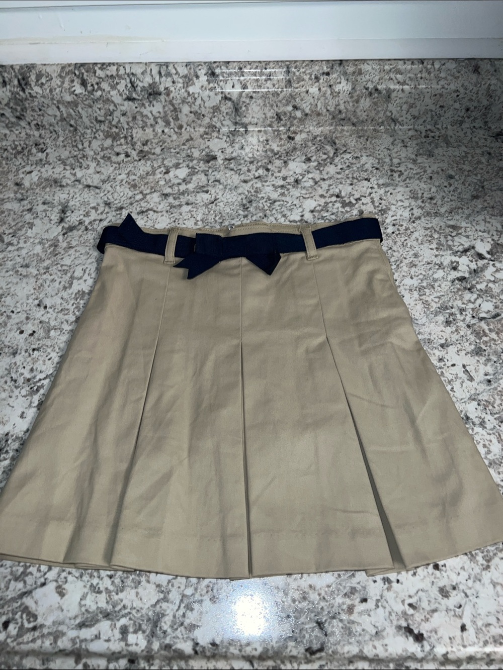 Gymboree Khaki Pleated Skirt with Navy Bow belt